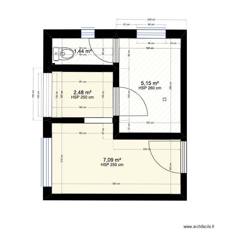 Cuisine + Arr Cuis +Buanderie + WC. Plan de 4 pièces et 16 m2