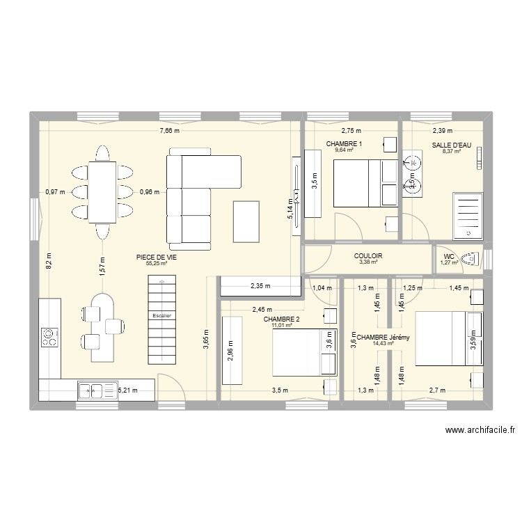 Jérémy B V2. Plan de 7 pièces et 103 m2