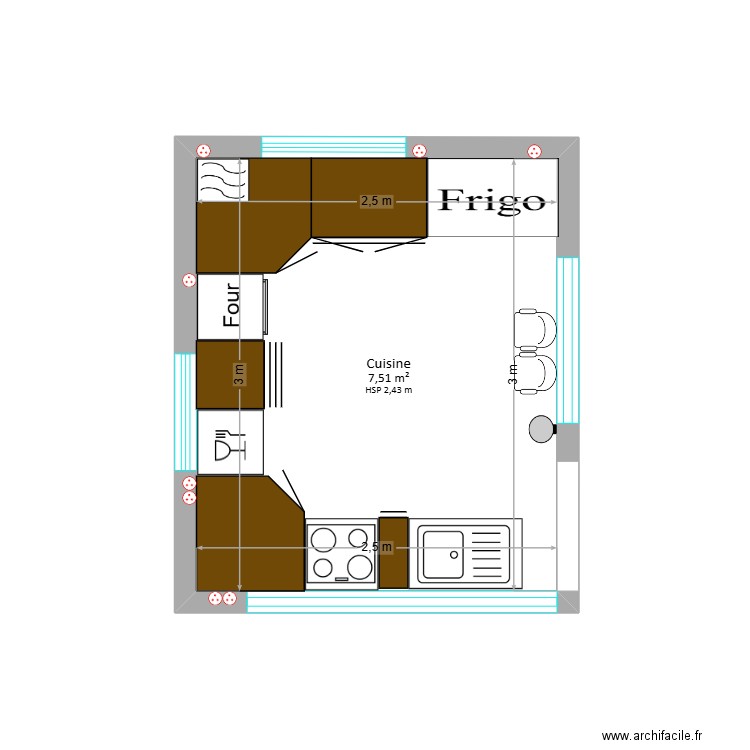 emilie larive. Plan de 1 pièce et 8 m2