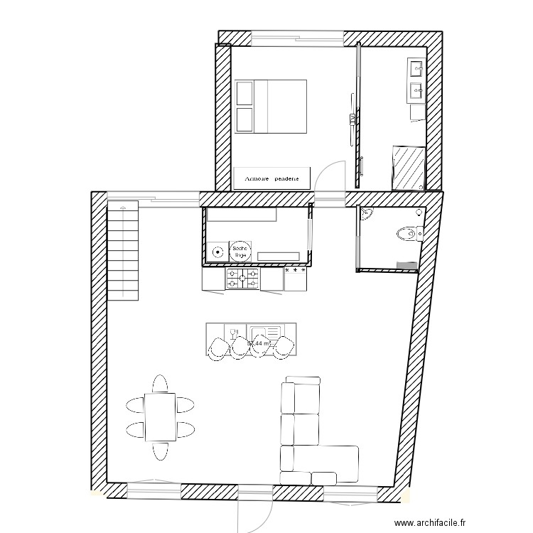 maison kiki bas. Plan de 1 pièce et 57 m2