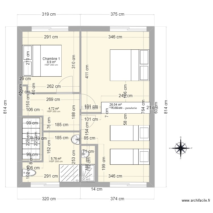 Maison Le Havre Etage. Plan de 5 pièces et 48 m2