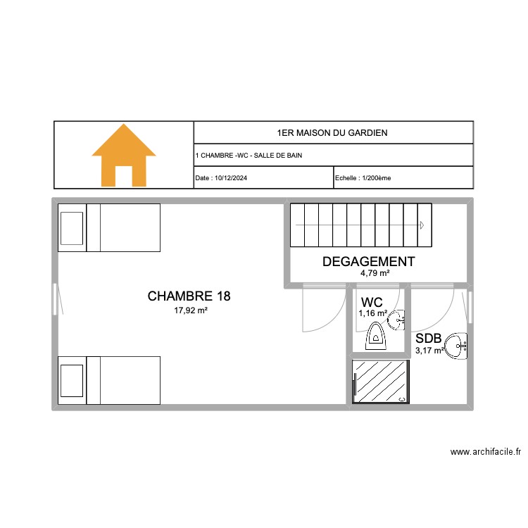 1ER MAISON DE GARDIEN. Plan de 4 pièces et 27 m2