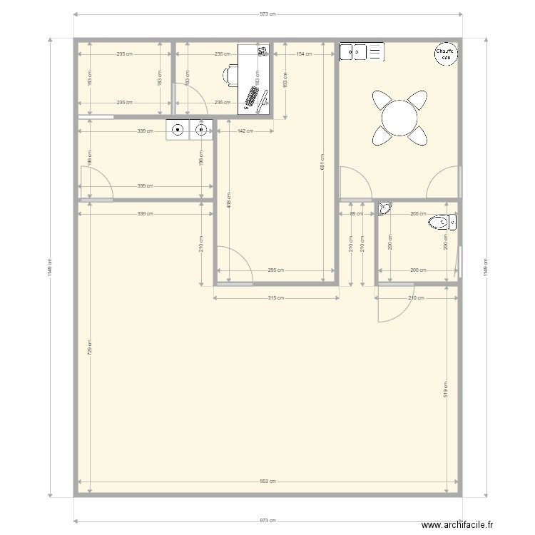 salon coifure. Plan de 7 pièces et 104 m2