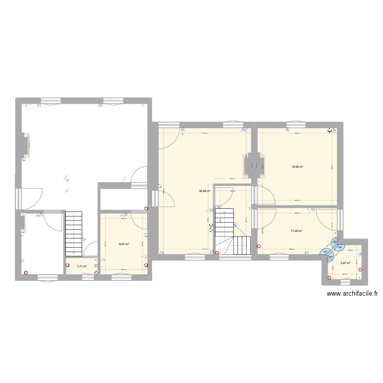 Tourelles RDC new. Plan de 14 pièces et 148 m2