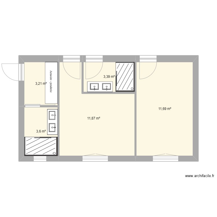 reorg ch sdb bonnefond. Plan de 5 pièces et 34 m2