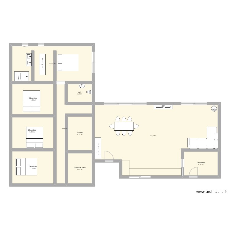 MAISON. Plan de 10 pièces et 155 m2