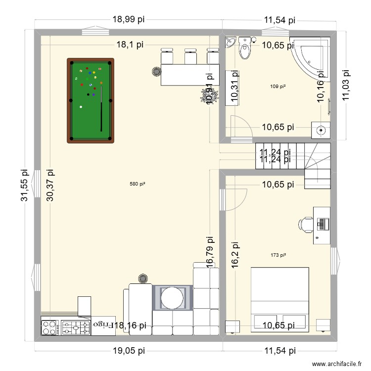 boulsy. Plan de 3 pièces et 80 m2