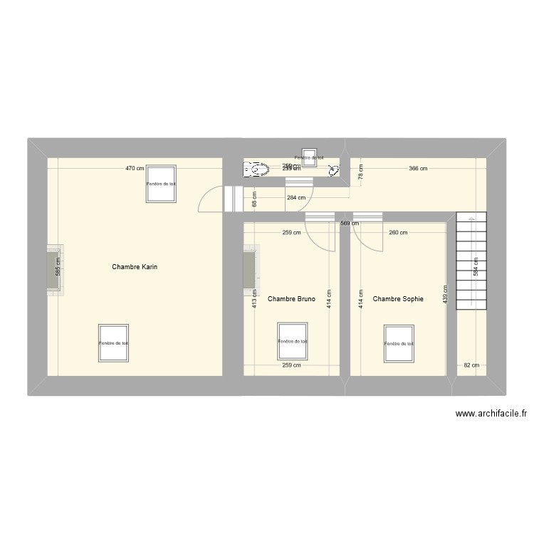 Combles Maison. Plan de 5 pièces et 61 m2