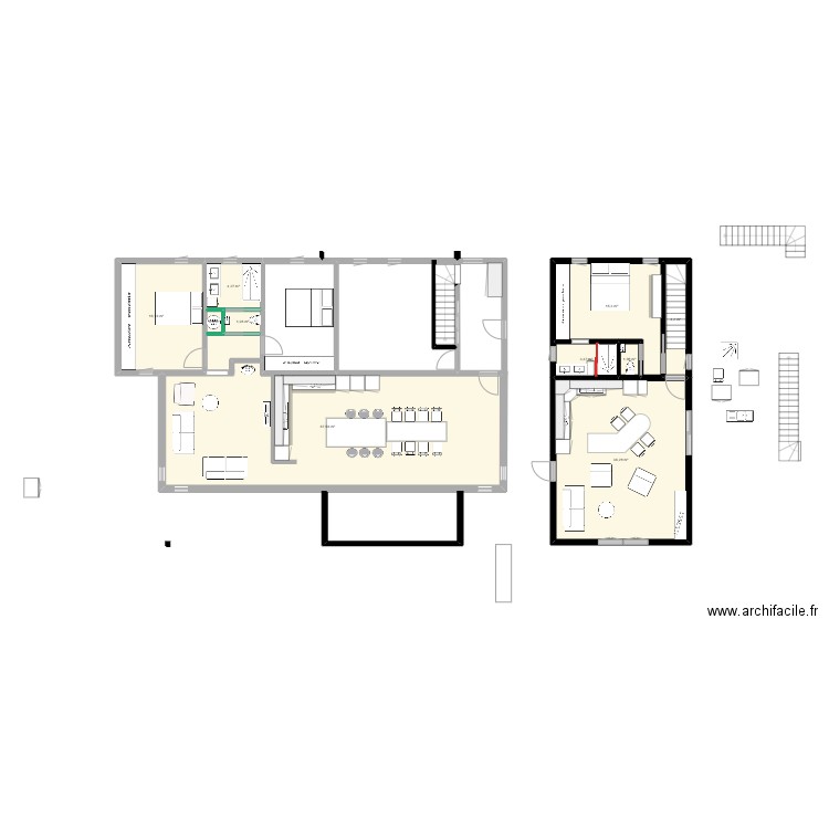 maison divise en 2 non fini. Plan de 10 pièces et 149 m2