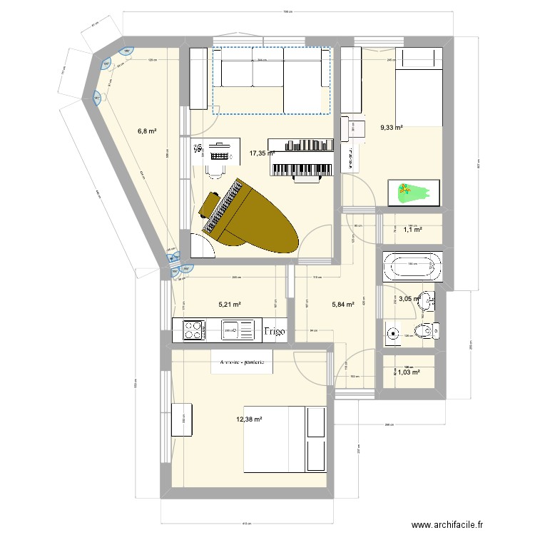 Loreto ZG. Plan de 9 pièces et 62 m2