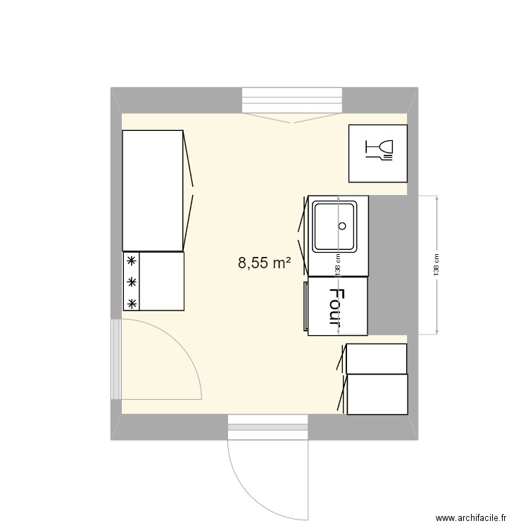 cuisine. Plan de 1 pièce et 9 m2