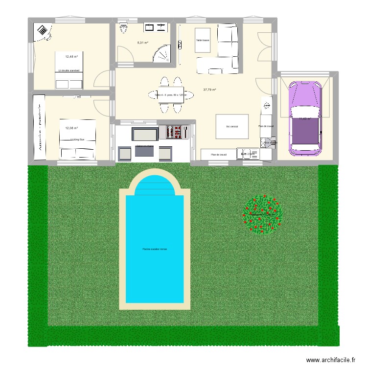 maison . Plan de 5 pièces et 79 m2