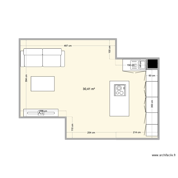 Appartement. Plan de 2 pièces et 31 m2