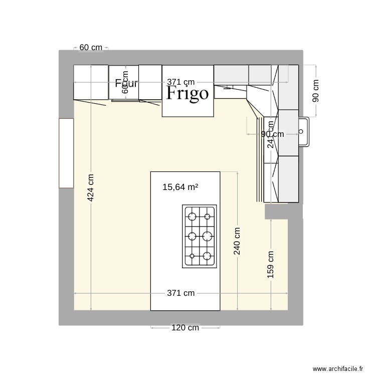 Cuisine. Plan de 1 pièce et 16 m2