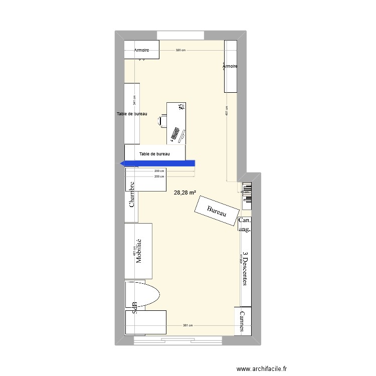 Ortho 2. Plan de 1 pièce et 28 m2