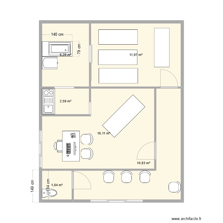 cab. Plan de 6 pièces et 50 m2