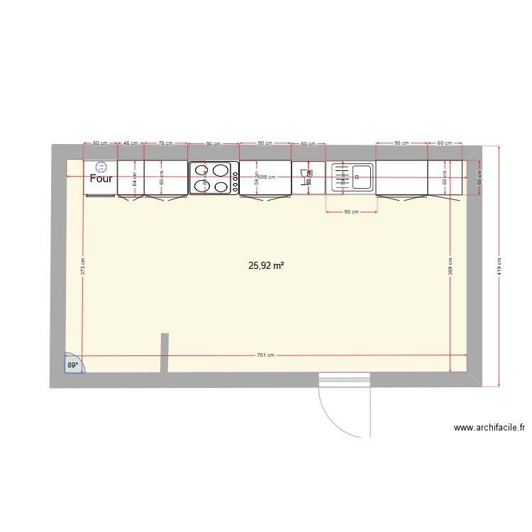 CUISINE. Plan de 1 pièce et 26 m2