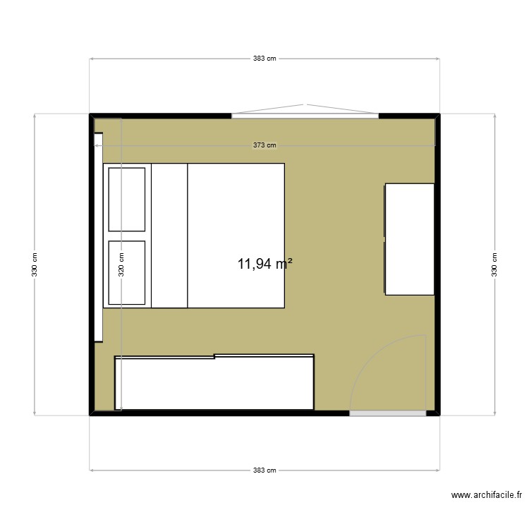 chambre. Plan de 1 pièce et 12 m2