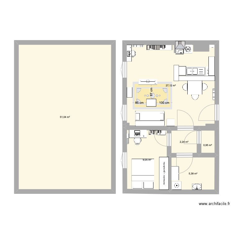 Ourcq. Plan de 6 pièces et 96 m2