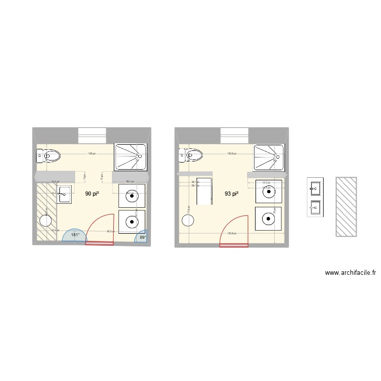 marctoilette 2. Plan de 2 pièces et 17 m2