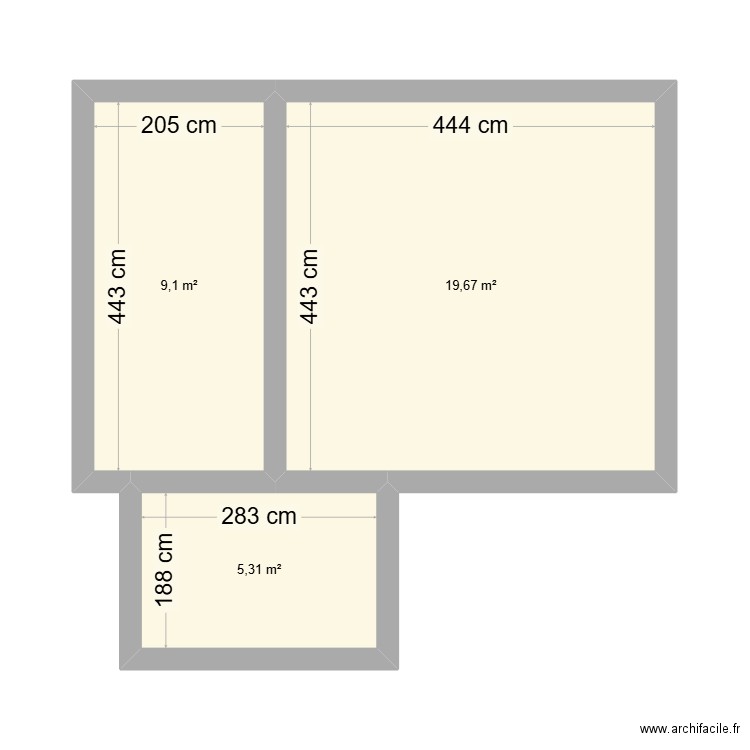 Plan appartement. Plan de 3 pièces et 34 m2