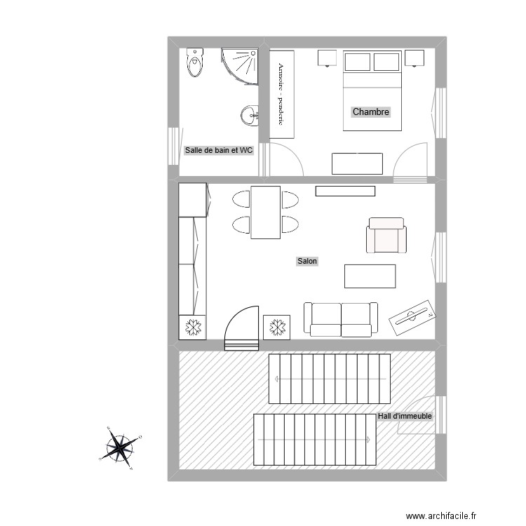 TFE. Plan de 4 pièces et 57 m2