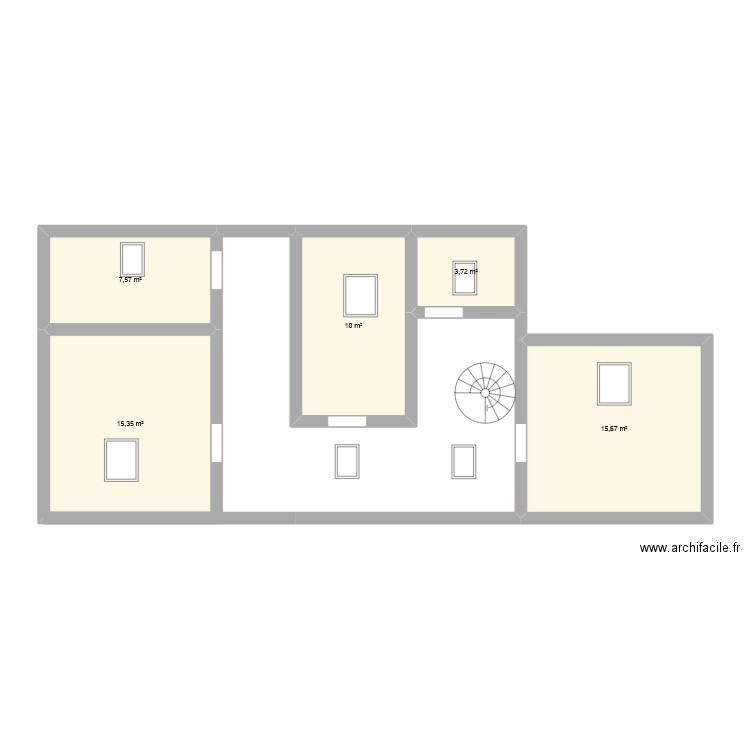 étage velux suite. Plan de 5 pièces et 52 m2