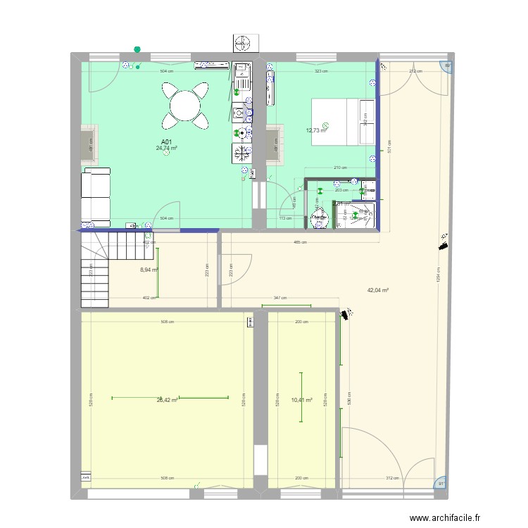 Bat-A-R+0. Plan de 7 pièces et 128 m2