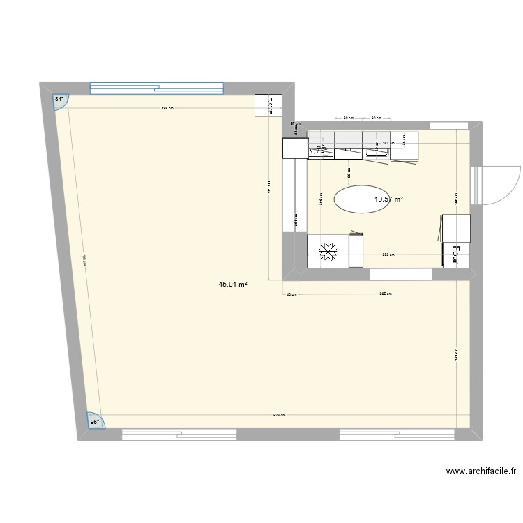 CUISINE. Plan de 2 pièces et 56 m2