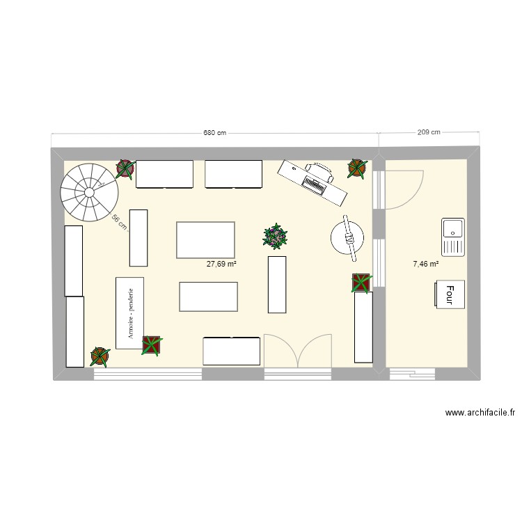 plan du magasin. Plan de 2 pièces et 35 m2