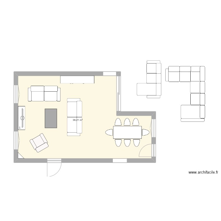 Salon 1. Plan de 1 pièce et 38 m2