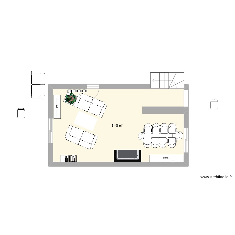 salon séjour 2. Plan de 1 pièce et 32 m2