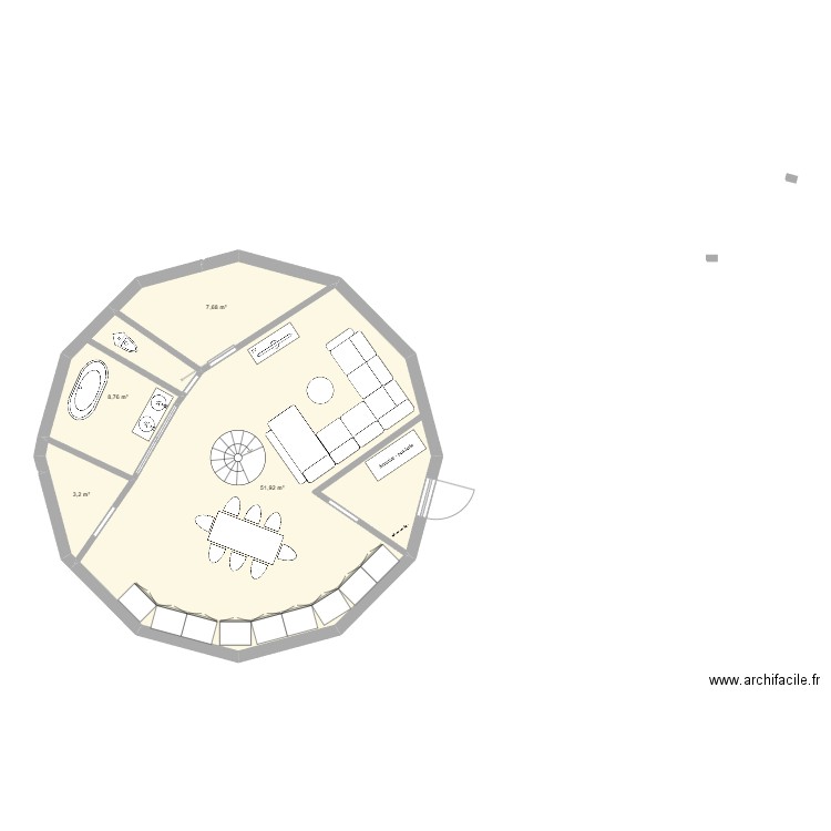 yourte . Plan de 4 pièces et 72 m2