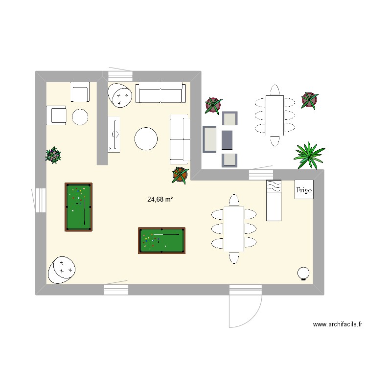 Plan dune salle de pause. Plan de 1 pièce et 25 m2