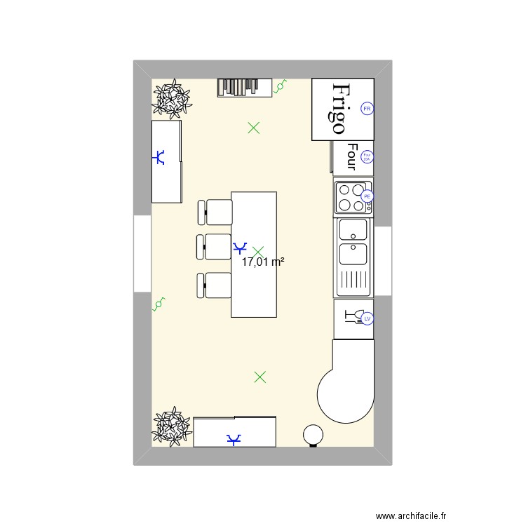 cuisine elecc. Plan de 1 pièce et 17 m2