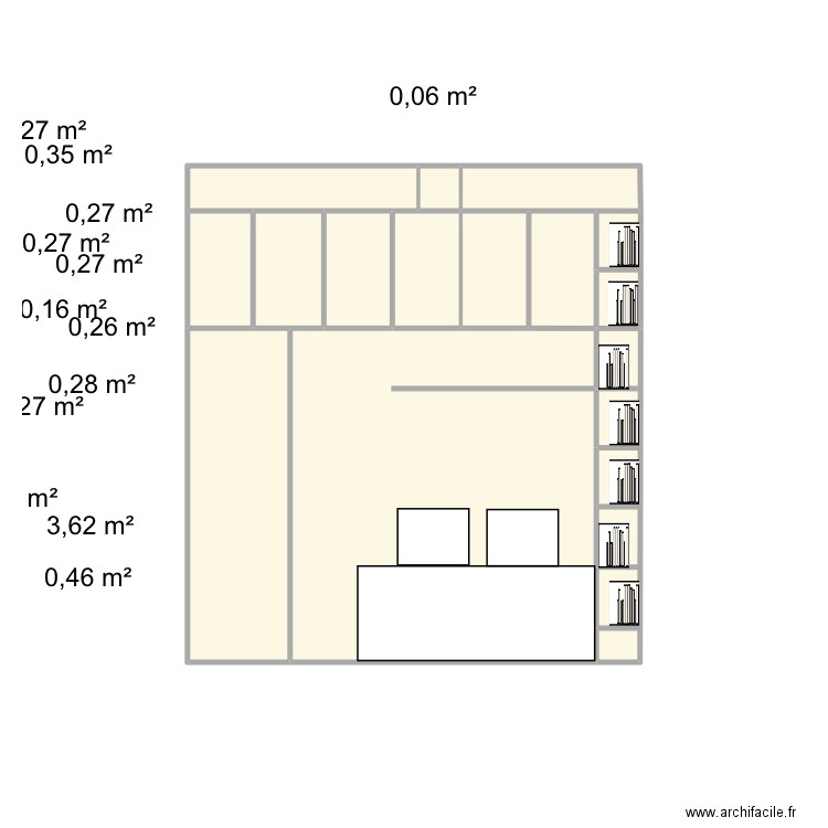 Pont lit. Plan de 13 pièces et 8 m2