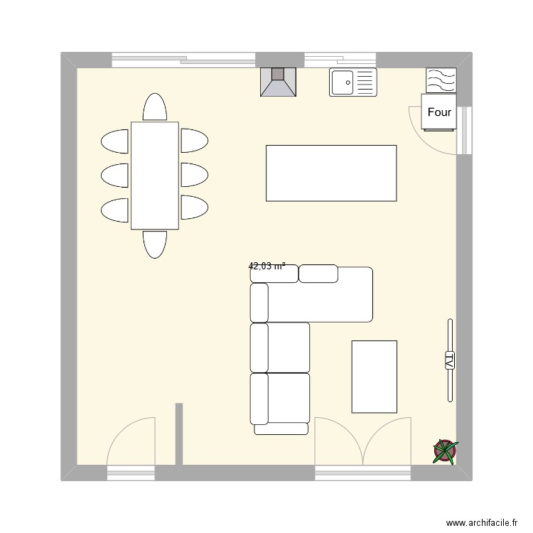 PLAN PIECE DE VIE. Plan de 1 pièce et 42 m2