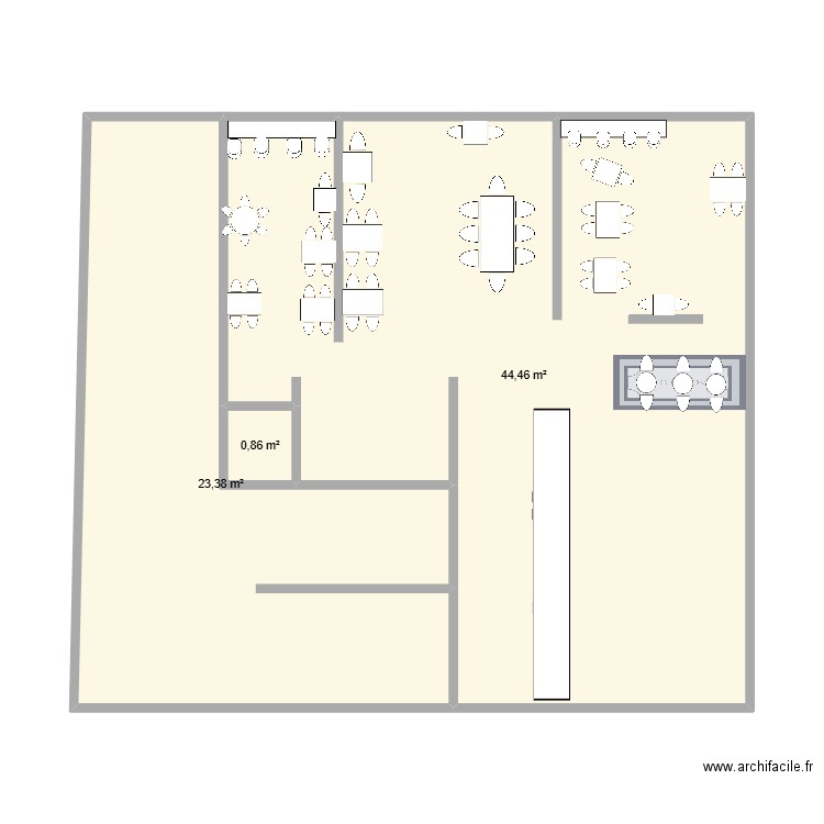 feuillette. Plan de 3 pièces et 69 m2