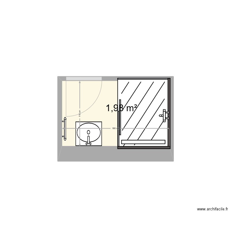 sdb guetet. Plan de 1 pièce et 2 m2