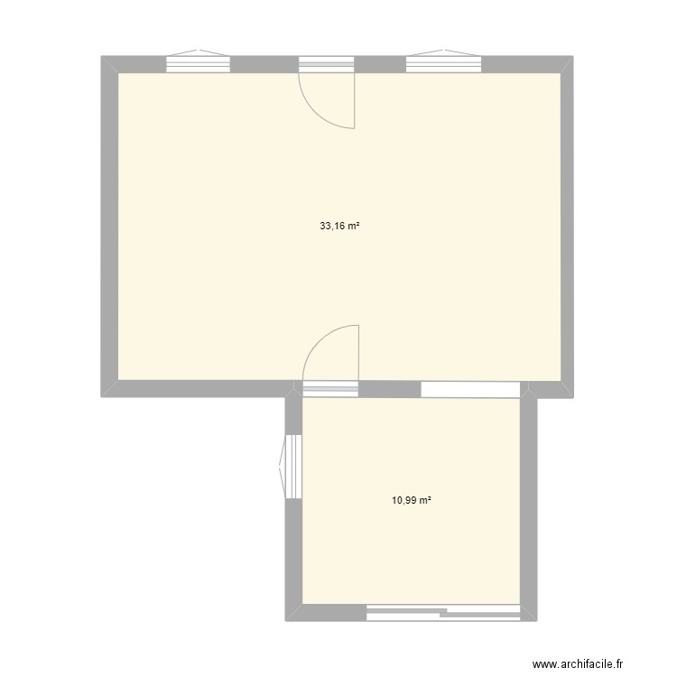 12ws26. Plan de 2 pièces et 44 m2