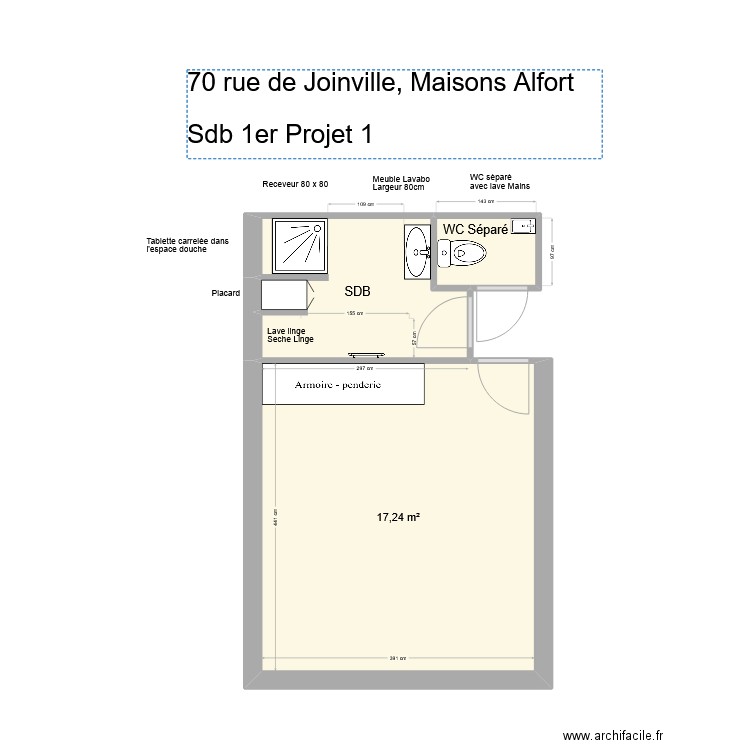 70 Joinville SDB Projet 1. Plan de 3 pièces et 24 m2