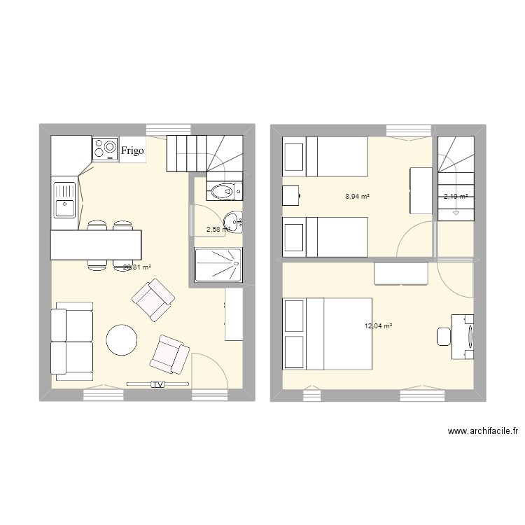 Maison de Port. Plan de 5 pièces et 47 m2