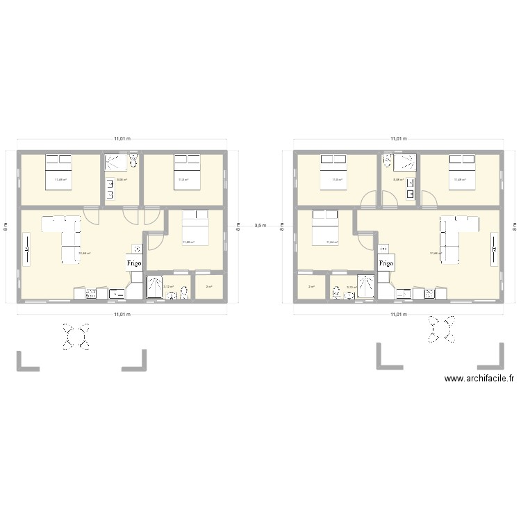 maison 80m² + terrasse 21.5 m². Plan de 14 pièces et 153 m2