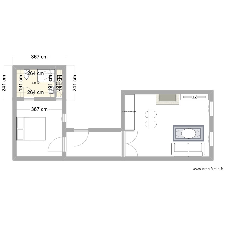 Aix Cordeliers. Plan de 2 pièces et 6 m2