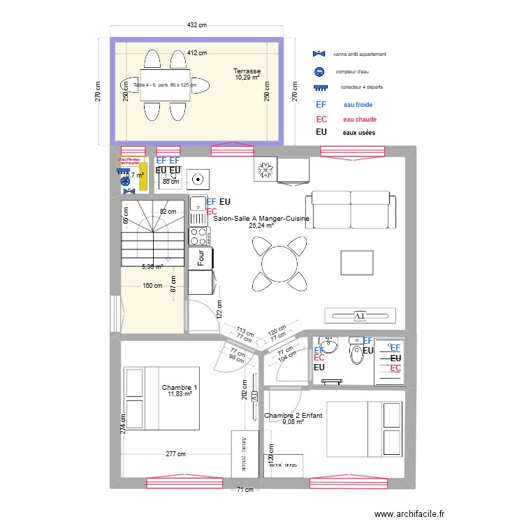 immeuble1 1er/2ème Plomb V4  sol b T3. Plan de 6 pièces et 62 m2