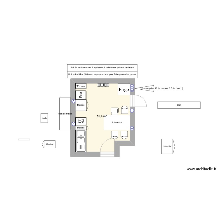 cuisine 2 sainte foy. Plan de 1 pièce et 10 m2