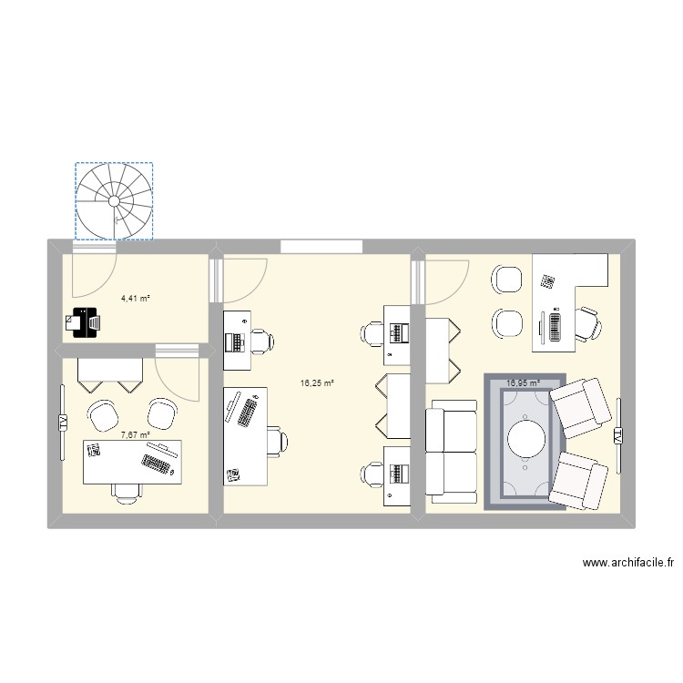 locaux . Plan de 4 pièces et 45 m2