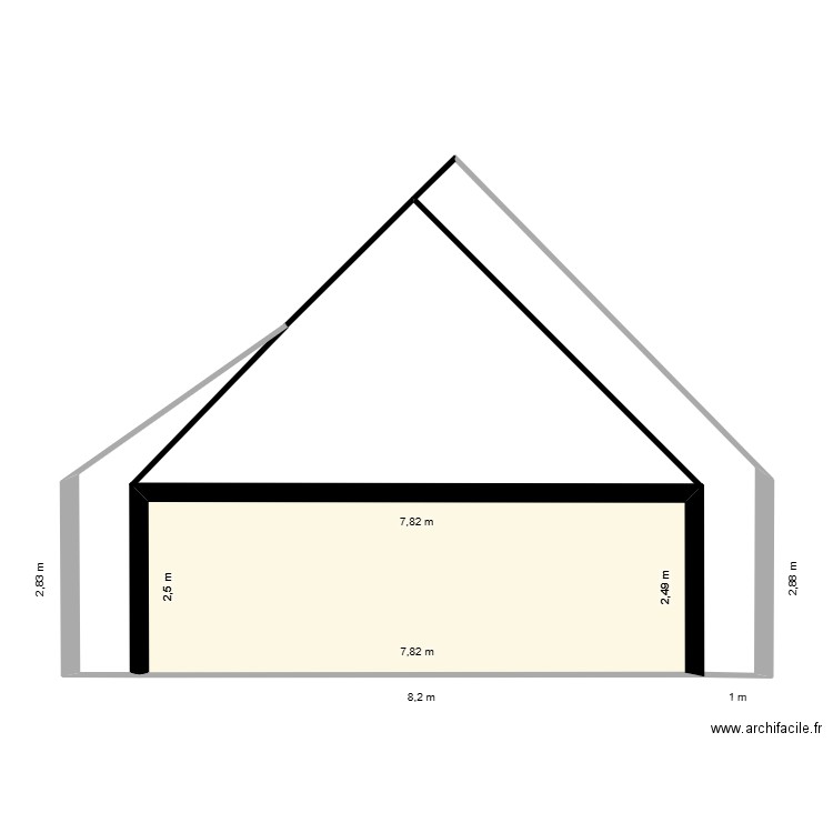 Garage accolé vue coté. Plan de 1 pièce et 20 m2