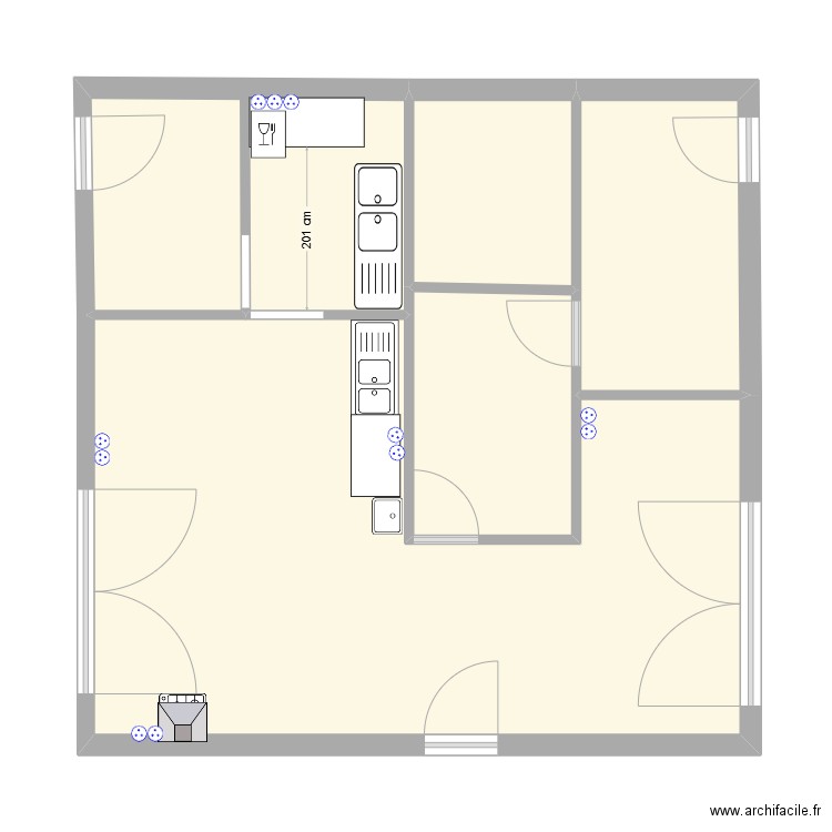 Guiguette. Plan de 6 pièces et 59 m2