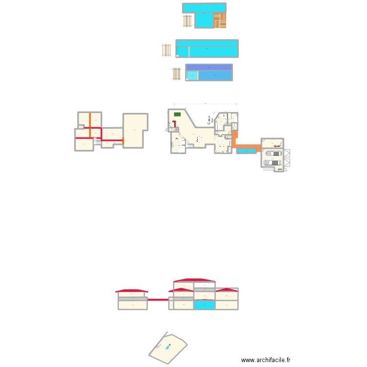 Plan demi V grandes ch enfants cuisine modifiée. Plan de 121 pièces et 2004 m2